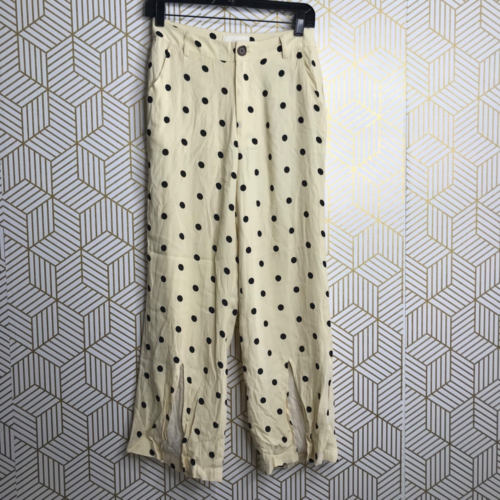 Capulet Womens Polka Dot Pants Size 26 Light Yellow Split Cuffs Viscose Blend - Picture 1 of 9